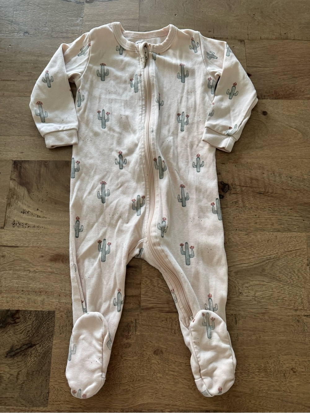 Petit Lem Baby Footed One-Piece Pajamas in cream Cactus Print size 9 months